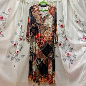 Johnny Was Workshop Patchwork Silk Dress With Embroidered Details